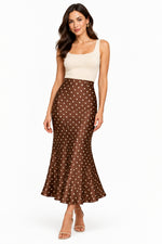 Load image into Gallery viewer, Brown Satin Polka Dot Skirt
