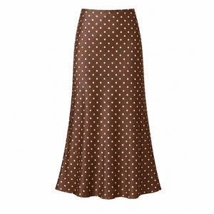 Brown Satin Polka Dot Skirt