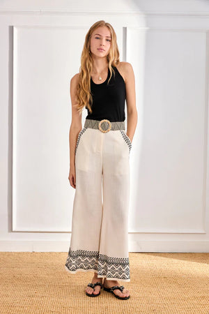 Ivory Contrast Embroidered Trousers
