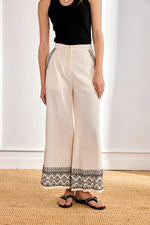 Load image into Gallery viewer, Ivory Contrast Embroidered Trousers

