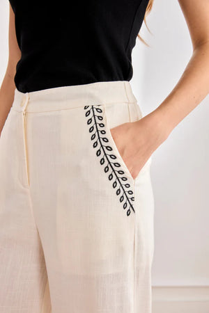 Ivory Contrast Embroidered Trousers