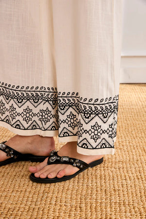 Ivory Contrast Embroidered Trousers