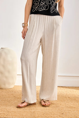 Ivory Pinstripe Pleated Trousers