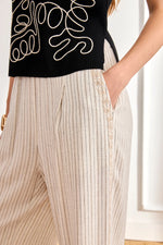 Load image into Gallery viewer, Ivory Pinstripe Pleated Trousers
