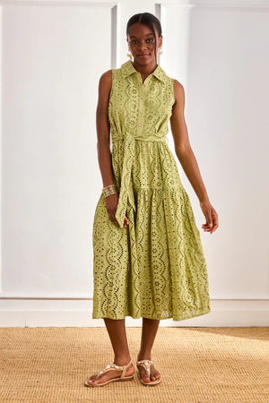 Green Open Embroidery Dress