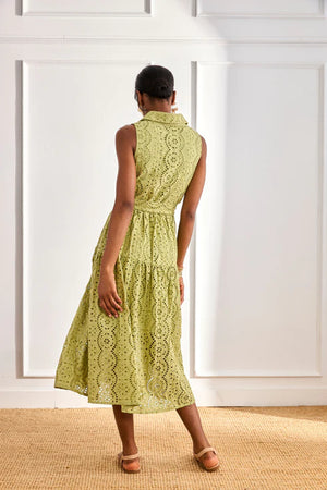 Green Open Embroidery Dress