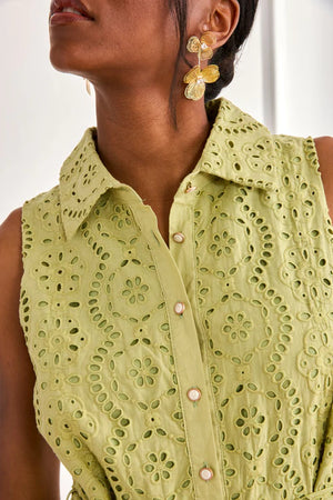 Green Open Embroidery Dress