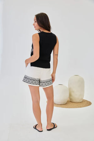 Ivory Embroidered Borders Shorts