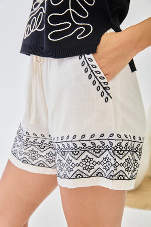 Ivory Embroidered Borders Shorts