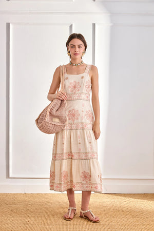 Ecru Embroidered Floral Dress