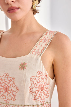Ecru Embroidered Floral Dress
