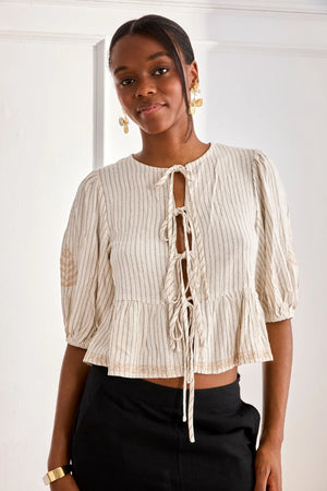 Ivory Pinstripe and Ties Blouse