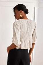 Load image into Gallery viewer, Ivory Pinstripe and Ties Blouse
