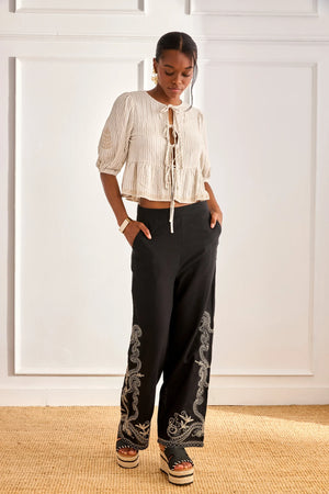 Ivory Pinstripe and Ties Blouse