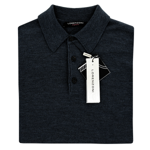 Lorenzoni Premium Quality Merino Wool Button Polo Denim