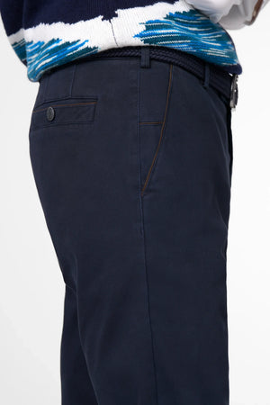 Navy Wave Texture Stretch Chinos