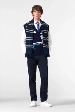 Navy Wave Texture Stretch Chinos