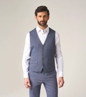 Blue Herringbone Tweed Jude Waistcoat