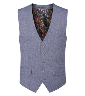 Blue Herringbone Tweed Jude Waistcoat