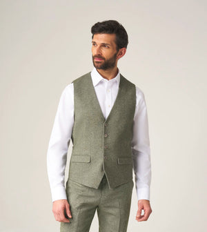 Sage Herringbone Tweed Jude Waistcoat