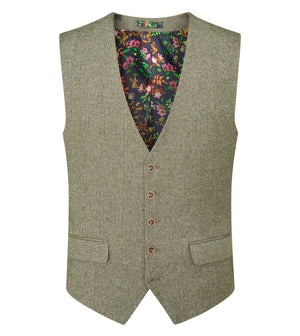 Sage Herringbone Tweed Jude Waistcoat
