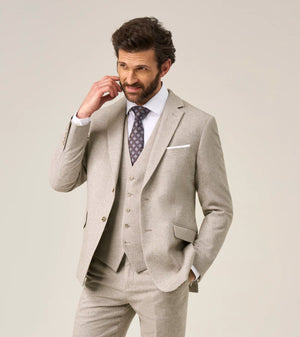Stone Herringbone Tweed Jude Jacket