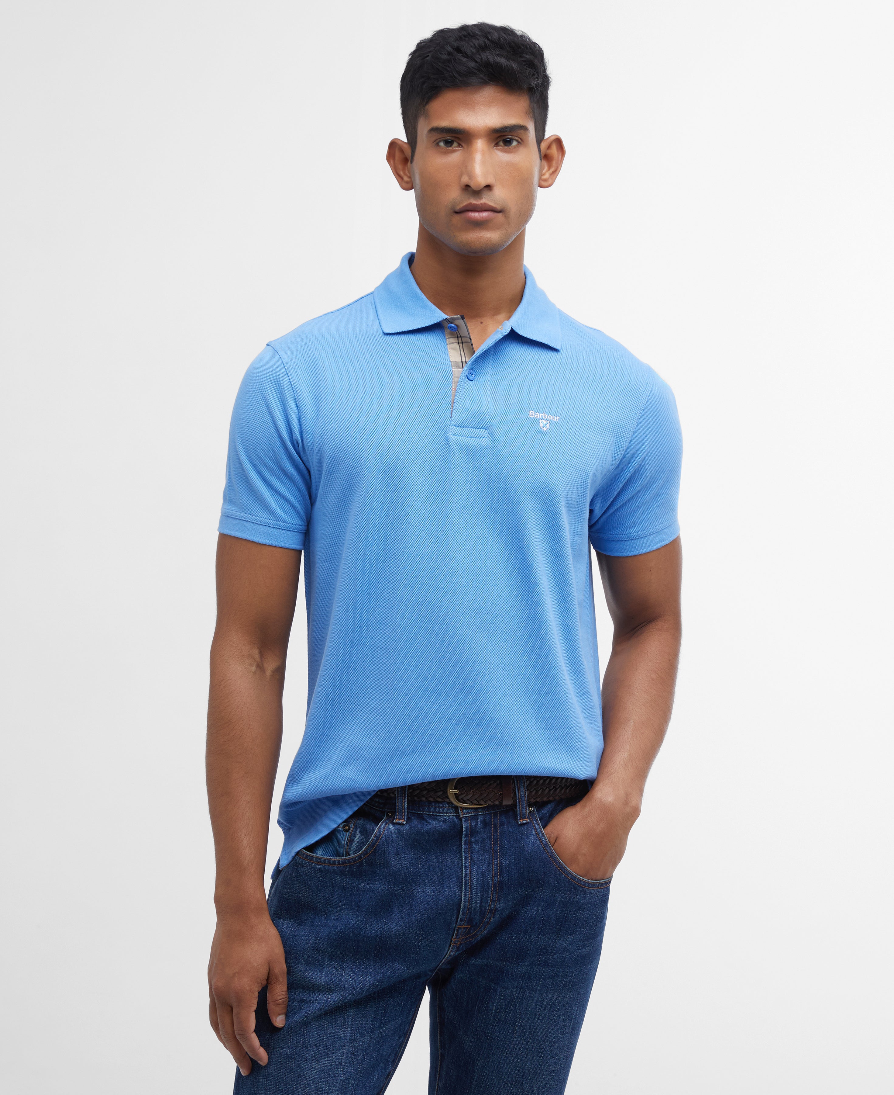 Tartan Pique Polo Shirt Blue