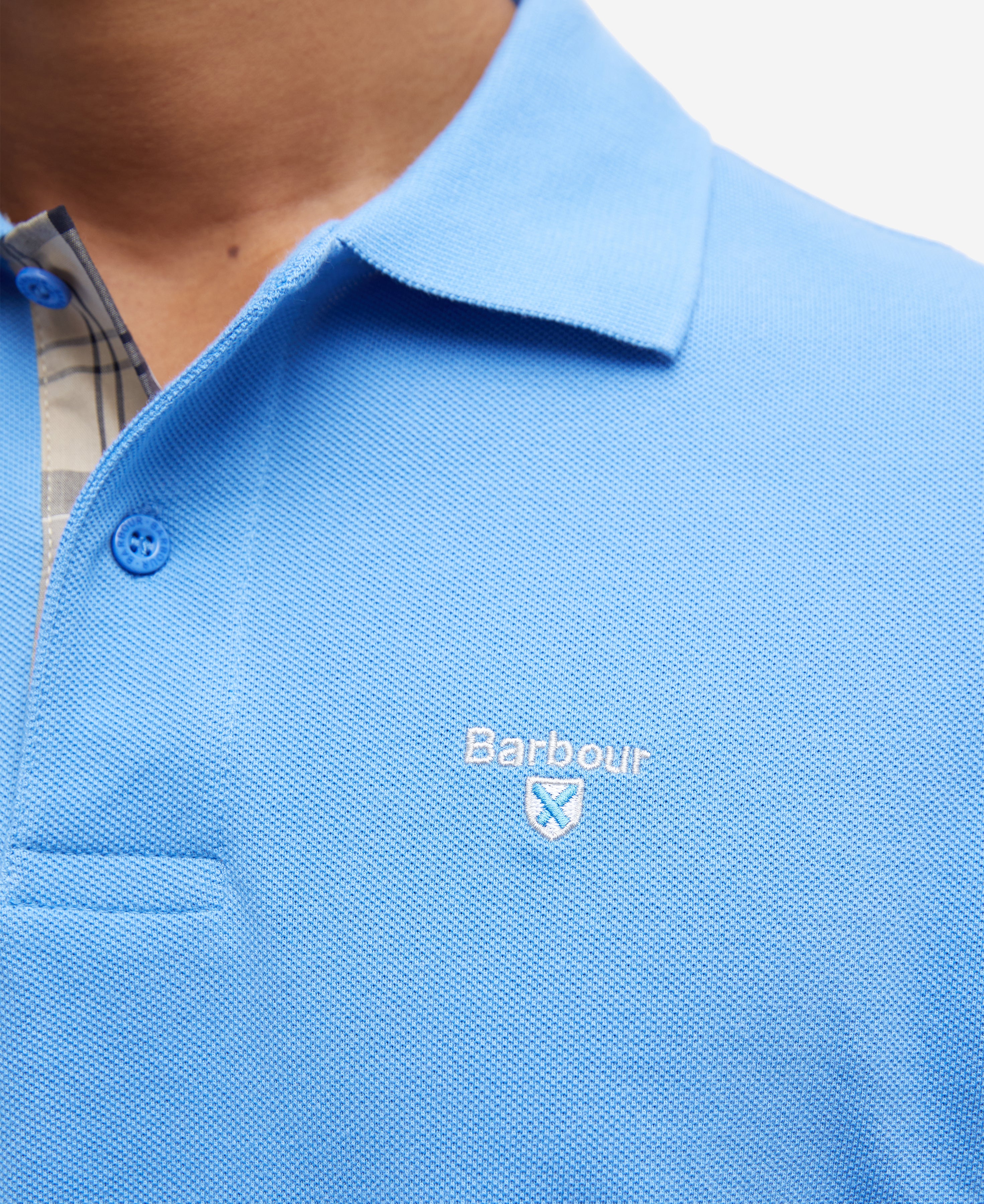 Tartan Pique Polo Shirt Blue
