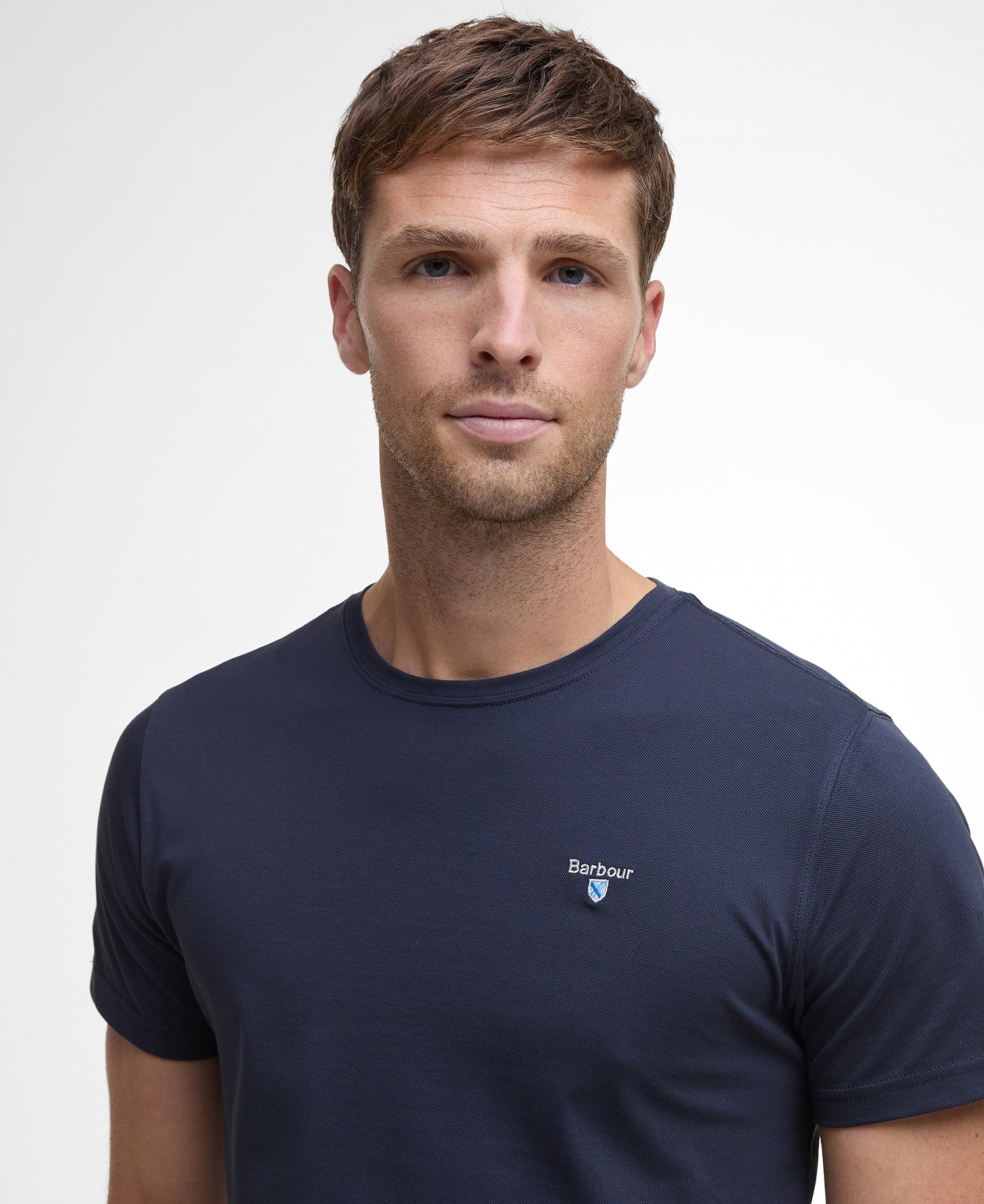 Barbour Navy Tartan Trim Pique T-Shirt