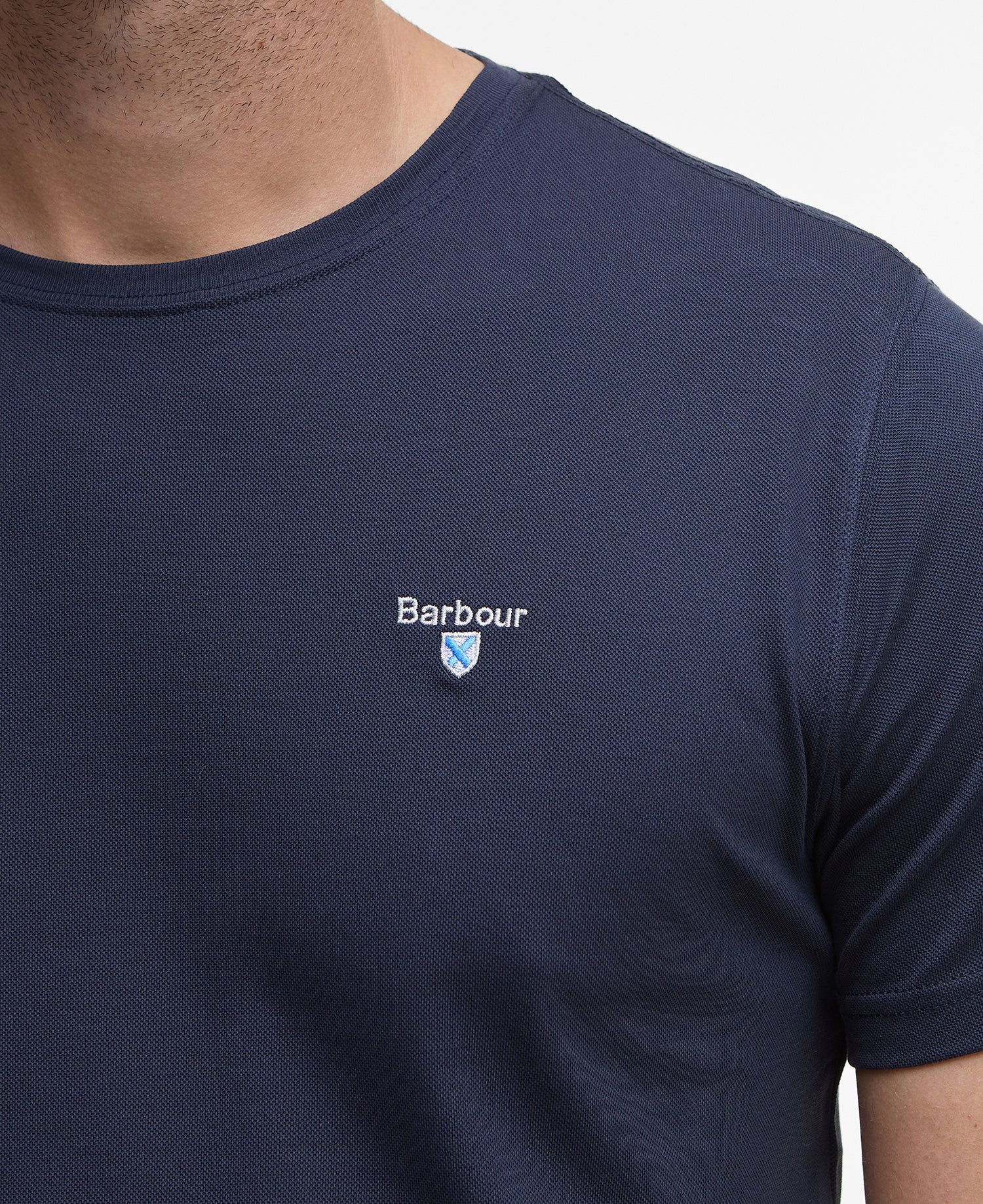 Barbour Navy Tartan Trim Pique T-Shirt