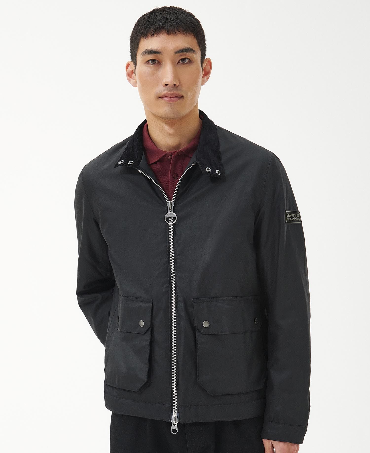 Barbour international garrow borg store lined wax trucker jacket