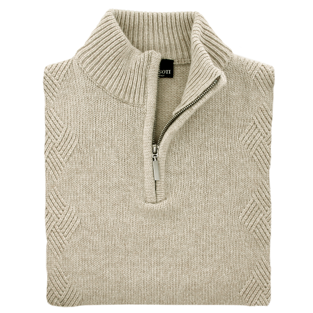 Franco Ponti Massoti Fine Merino Wool Half Zip Beige