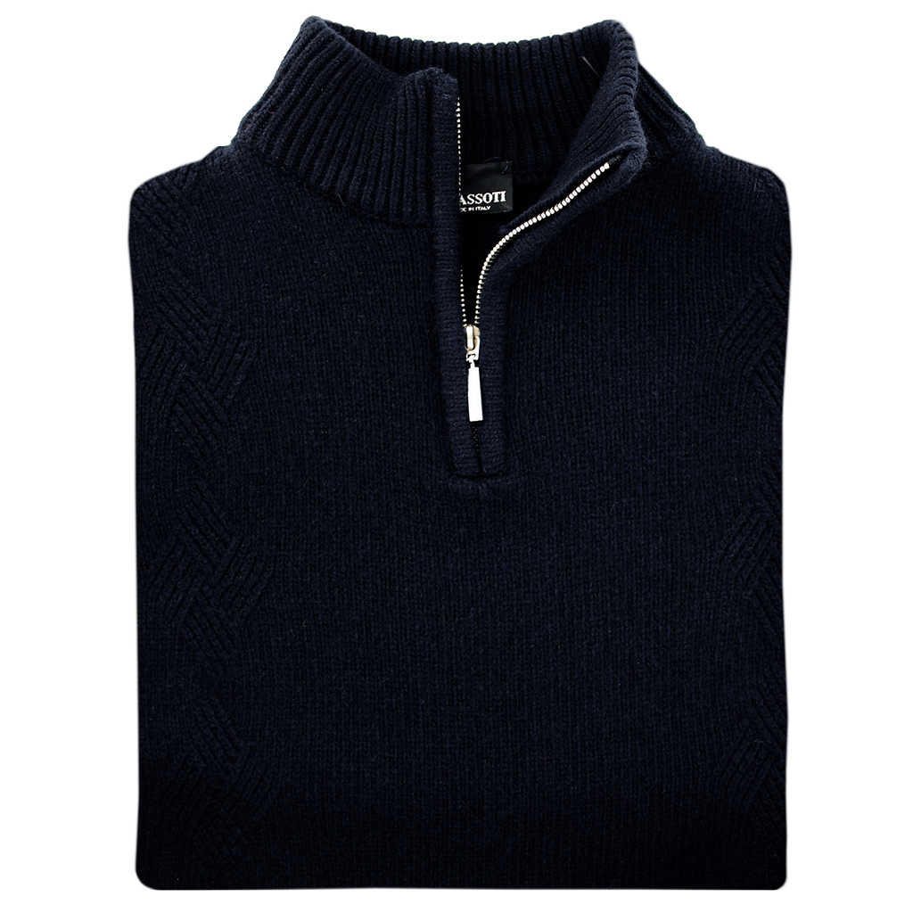 Franco Ponti Massoti Fine Merino Wool Half Zip Navy