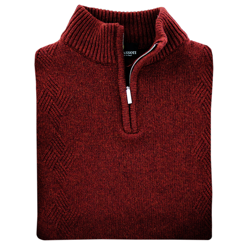 Franco Ponti Massoti Fine Merino Wool Half Zip Wine