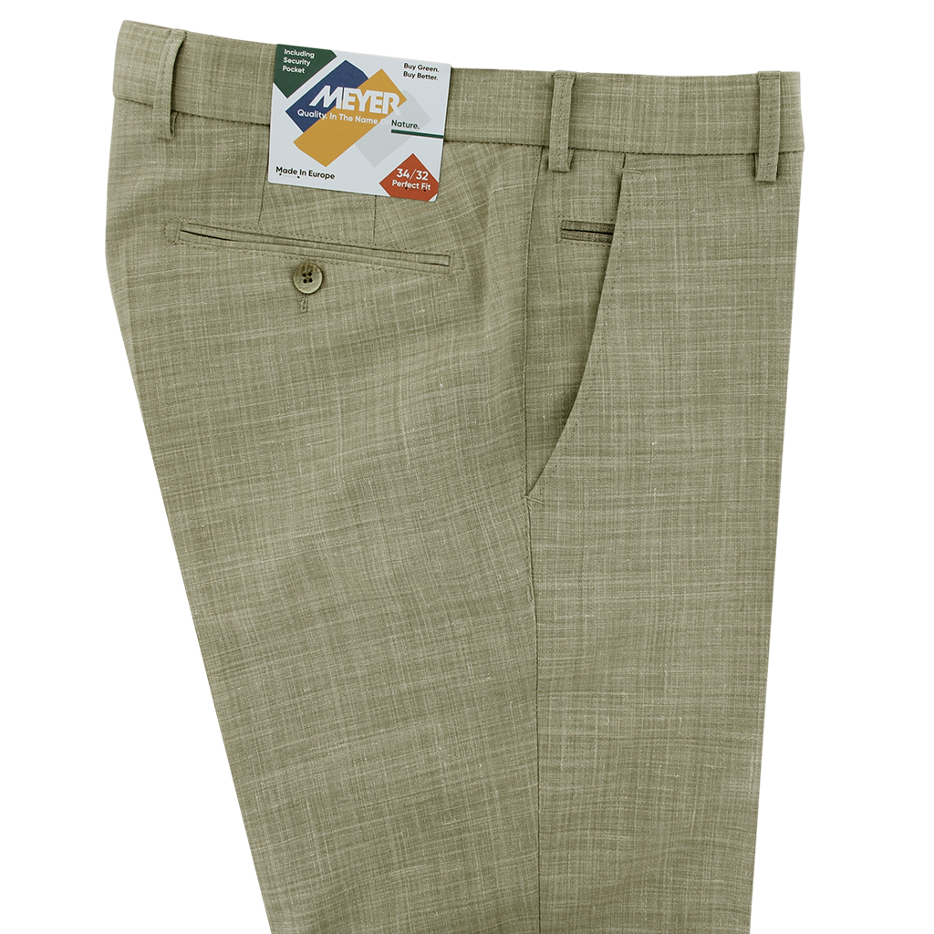 Meyer Wool & Linen Mix Beige Bonn Trousers Short Leg