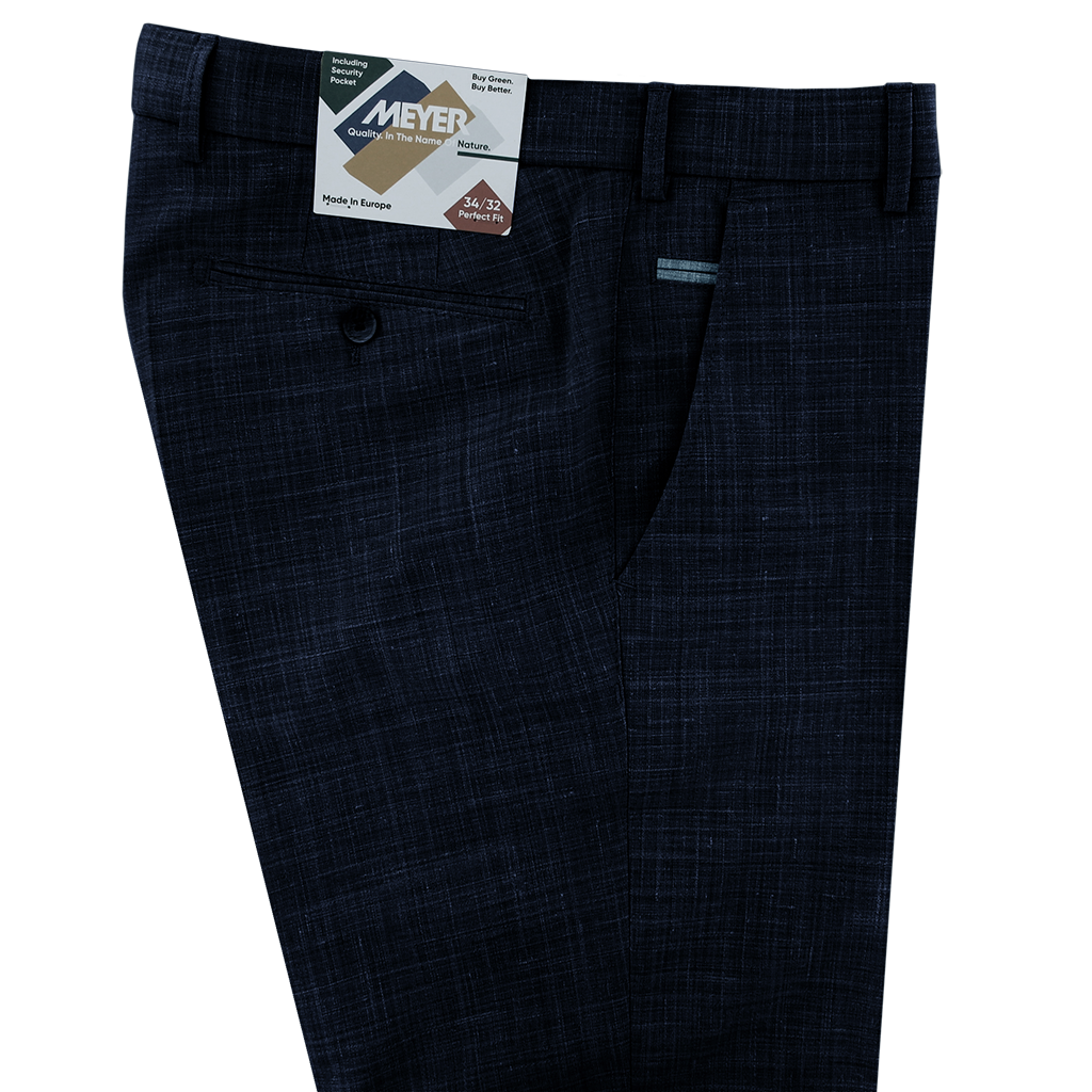Meyer Wool & Linen Mix Blue Bonn Trousers Long Leg