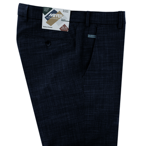Meyer Wool & Linen Mix Blue Bonn Trousers Short Leg