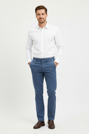 Blue Winter Twill Rainbow Stitch Trousers