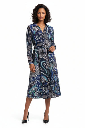 Navy Paisley Print Shirt Dress