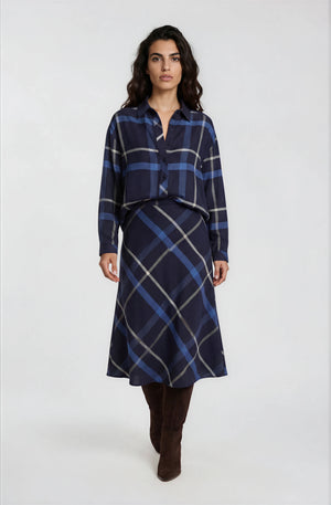 Navy Diagonal Check Skirt