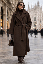 Load image into Gallery viewer, Brown Oversized Tie Belt Coat
