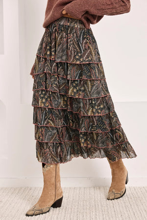 Grey Printed Ruffled Skirt