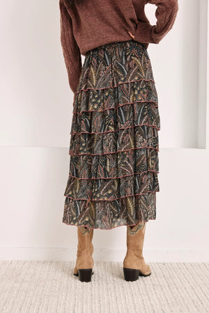 Grey Printed Ruffled Skirt