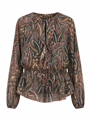 Grey Printed Ruffled Blouse