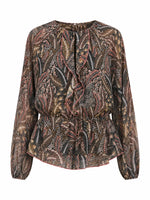 Load image into Gallery viewer, Grey Printed Ruffled Blouse
