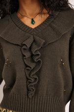 Load image into Gallery viewer, Green Ruffled Pullover
