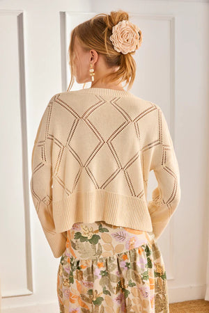 Ecru Open Diamond Pattern Sweater