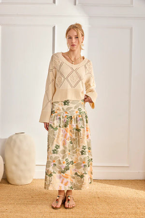 Ecru Open Diamond Pattern Sweater