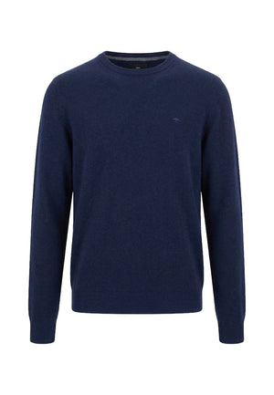 Navy Merino Cashmere Crew Neck Sweater