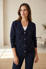 Load image into Gallery viewer, Blue Sequin Argyle Cardigan
